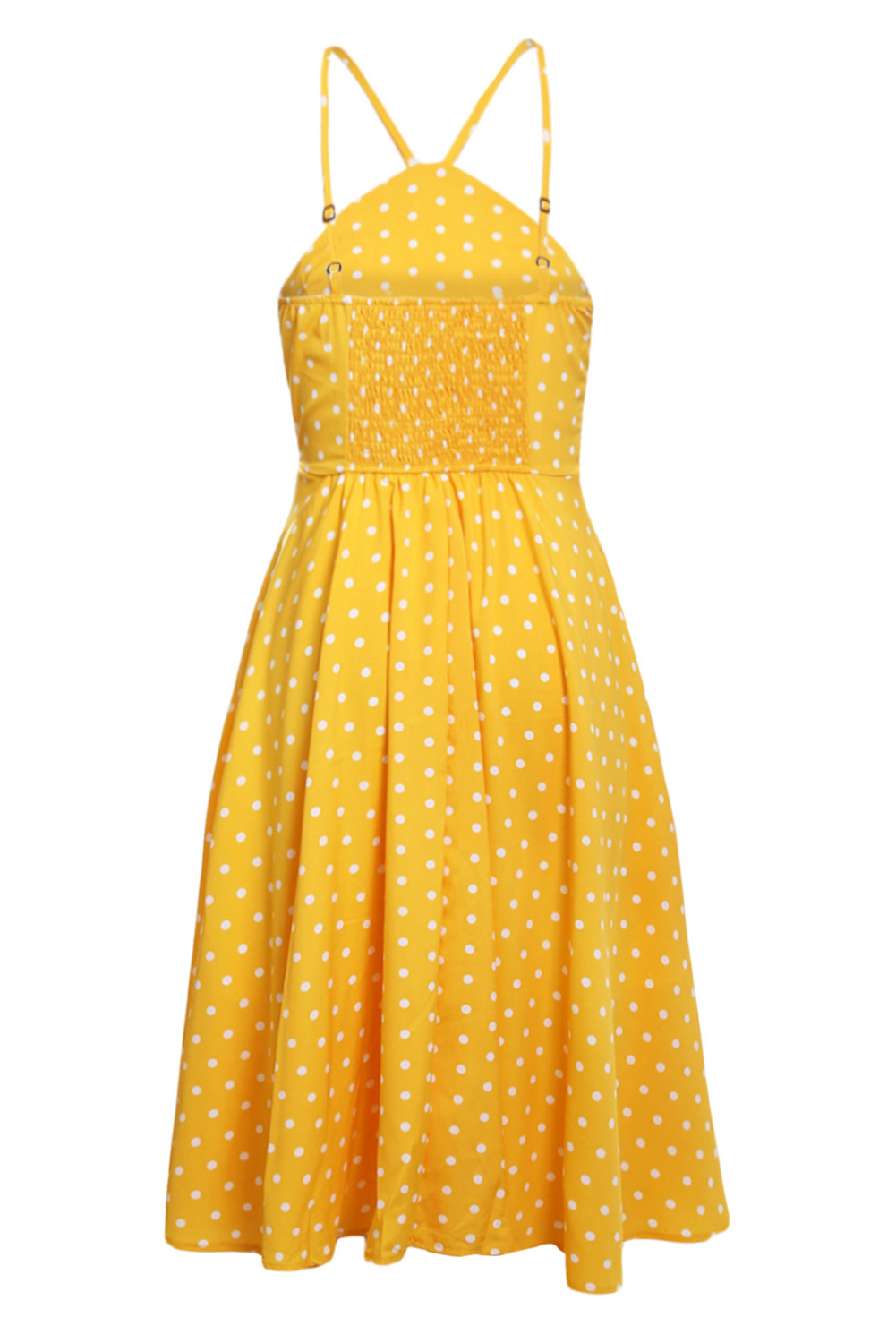 BY610141-7 Yellow White Polka Dot Flared Vintage Dress